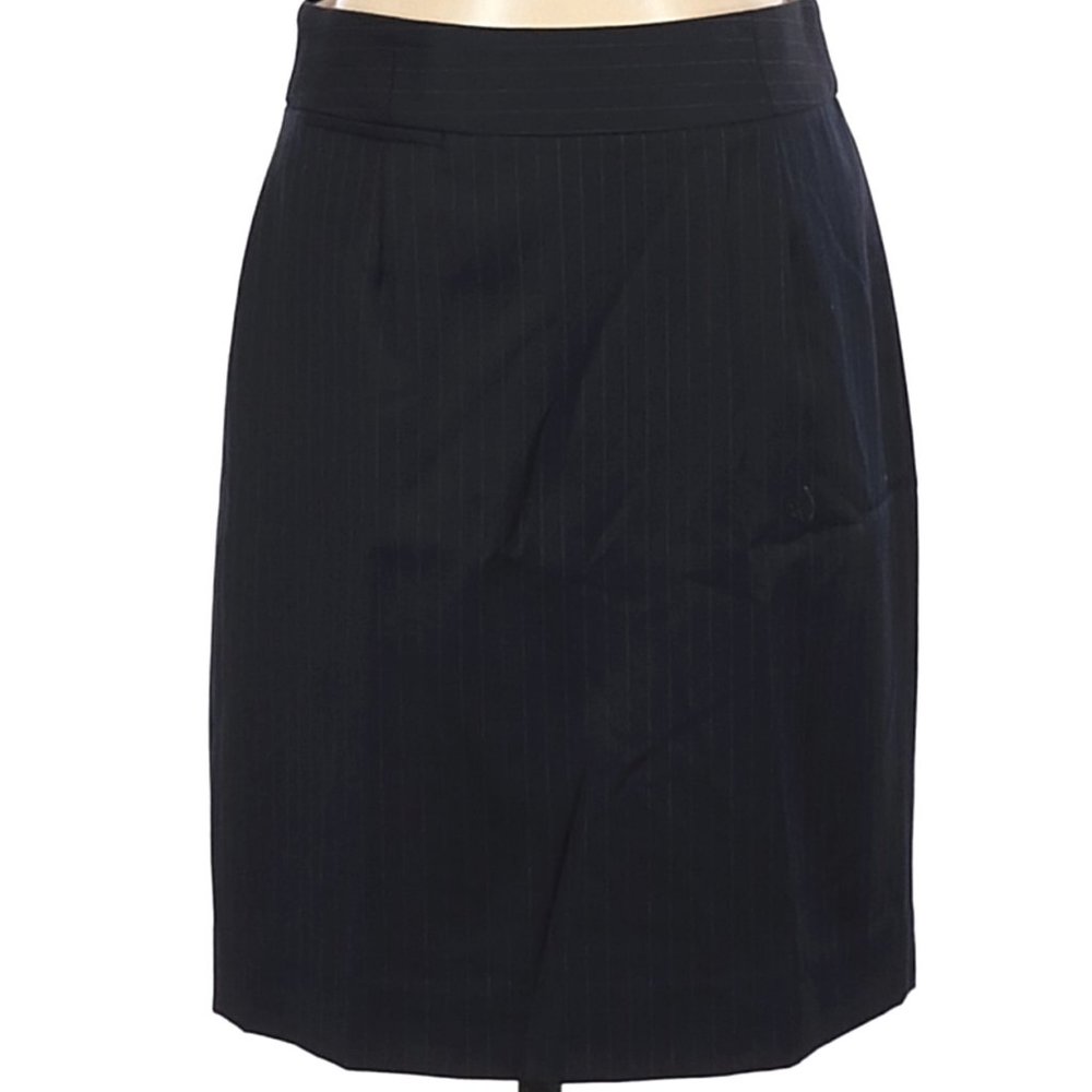 J. Crew Pinstripe Black and Blue 100% Wool Knee Length Pencil Skirt sz 2 EUC